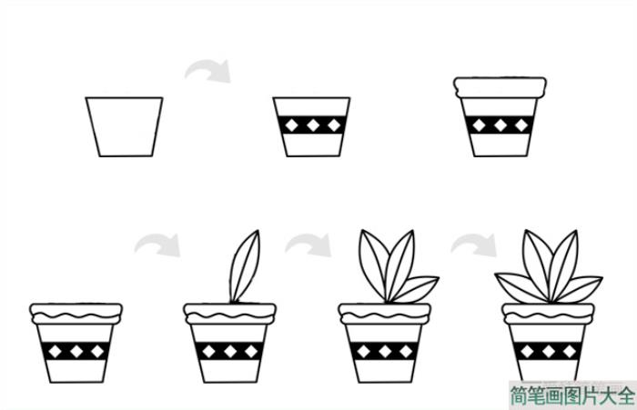 植物盆景简笔画