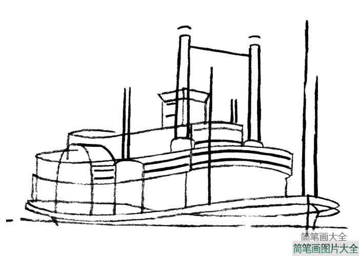 大型游轮简笔画步骤  第6张