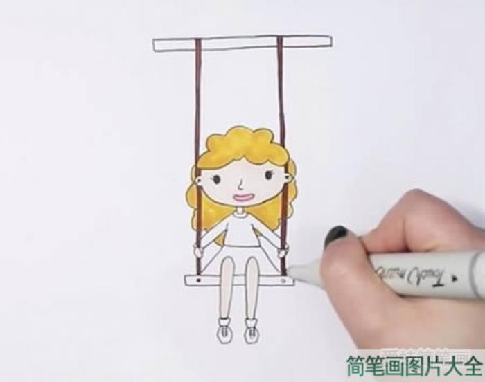 荡秋千的小女孩简笔画怎么画  第3张