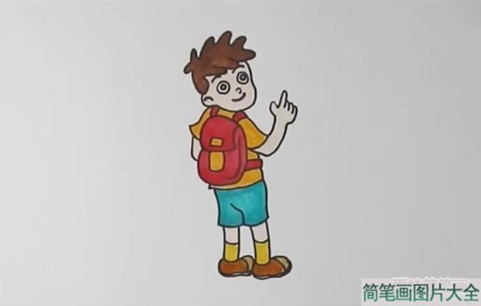 背书包上学的小男孩简笔画  第3张