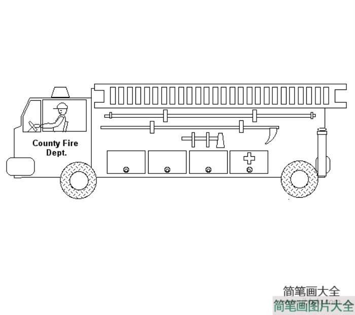 消防车_云梯简笔画  第1张