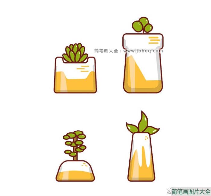 一波肉嘟嘟的盆栽小植物简笔画  第2张