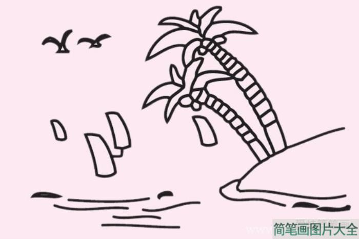 海滩风景简笔画图片大全