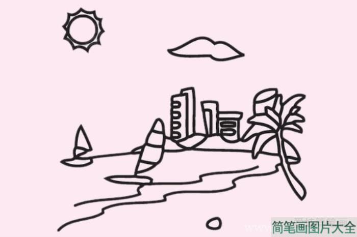 海滩风景简笔画图片大全  第4张