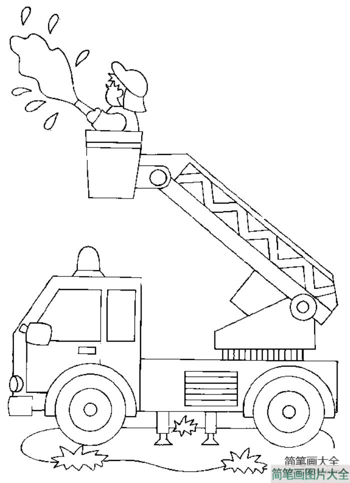 正在灭火的消防车简笔画  第1张
