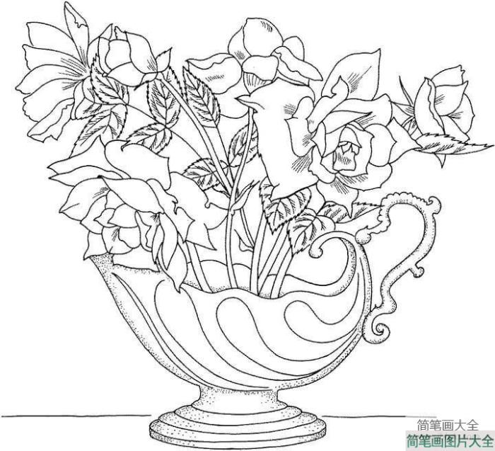 玫瑰插花简笔画图片