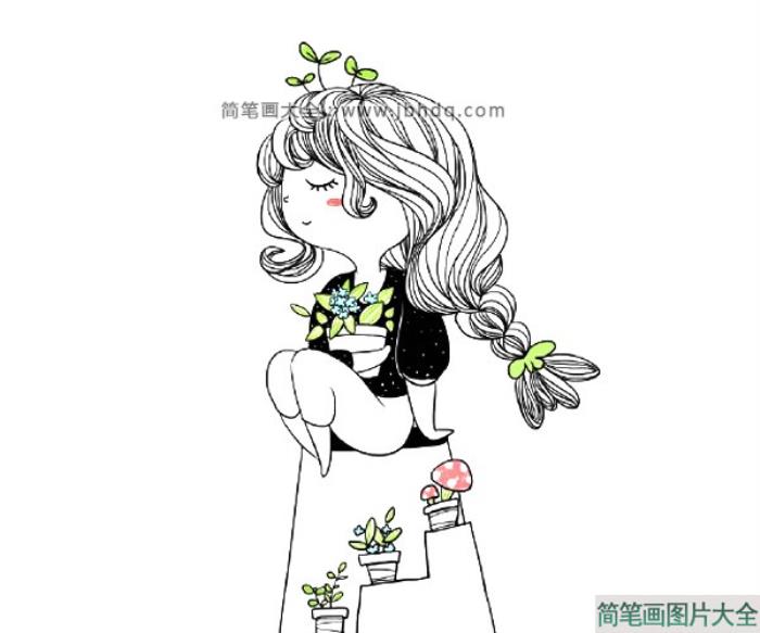 一组小清新小女孩简笔画图片  第7张