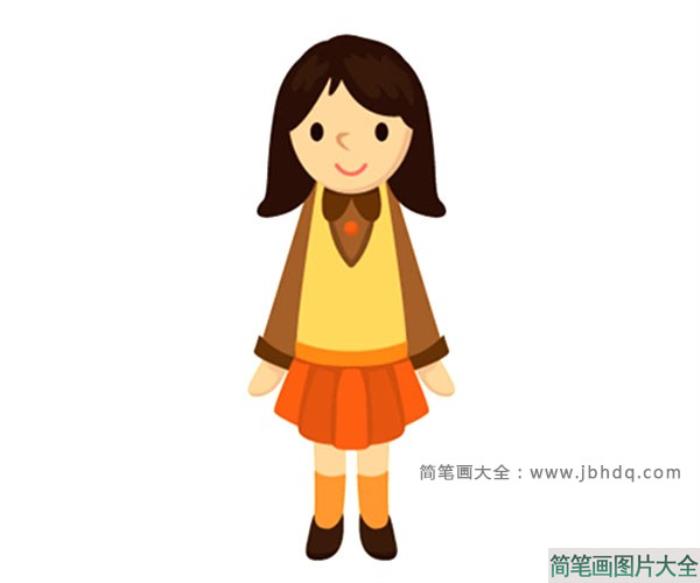 一组可爱的小学生小女孩简笔画图片