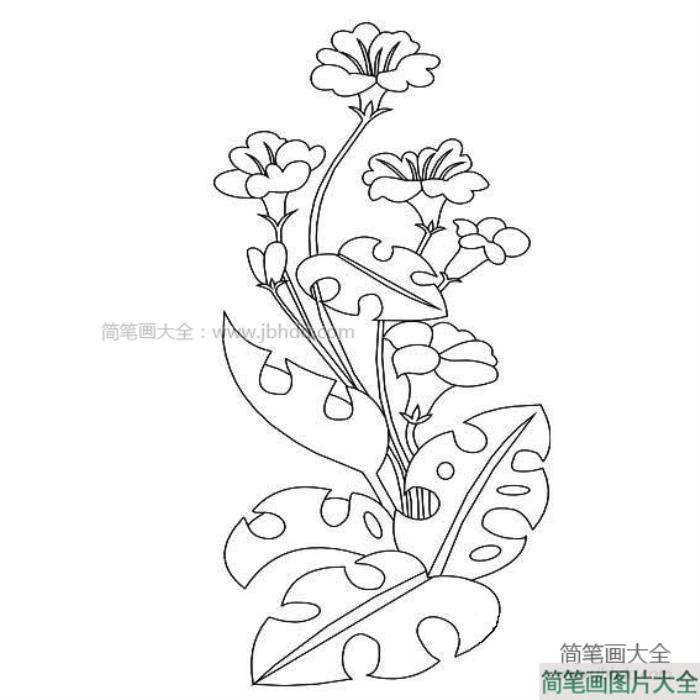 绿叶红花花朵简笔画