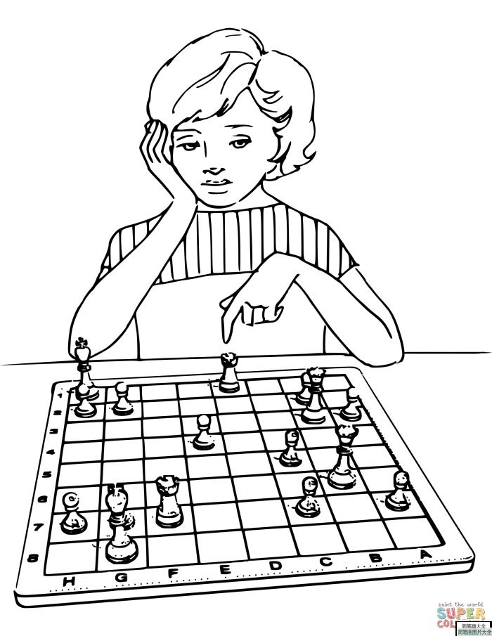 小女孩在思考棋局