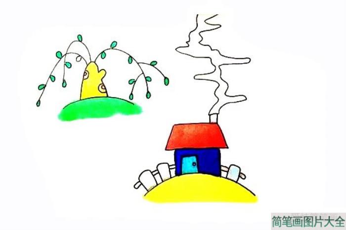 柳树小屋风景简笔画  第11张