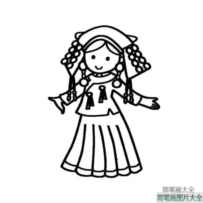 美丽的哈尼族少女简笔画图片大全