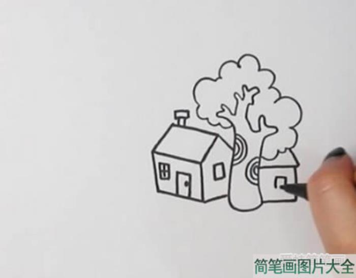 山水人家简笔画