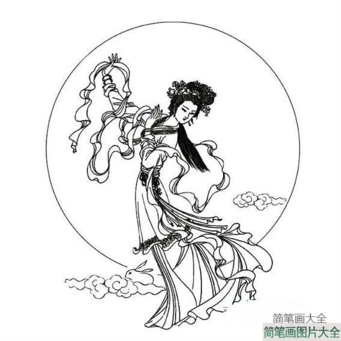 嫦娥奔月简笔画的画法  第2张