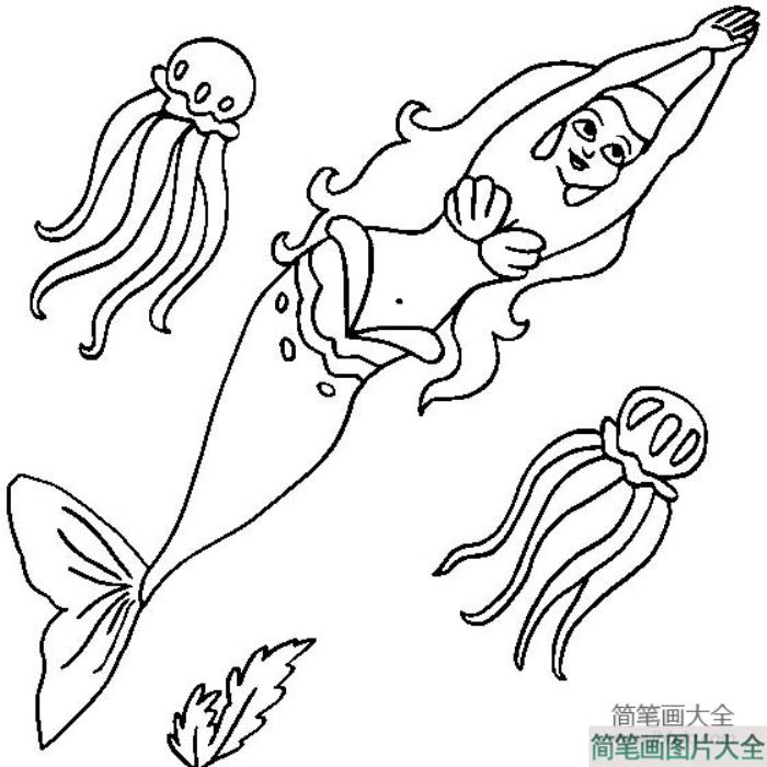 动漫人物简笔画_海底美人鱼简笔画图片