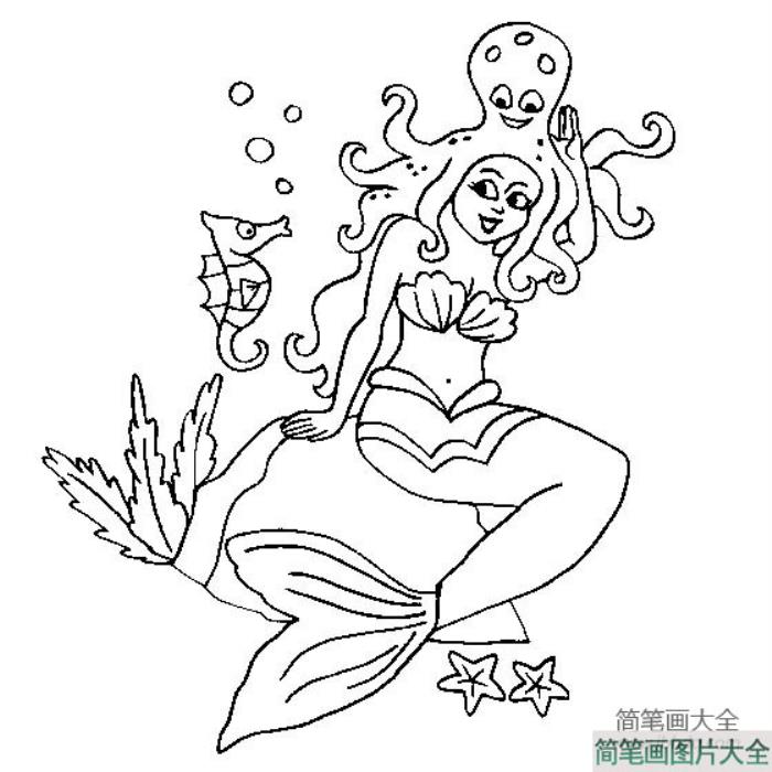 动漫人物简笔画_海底美人鱼简笔画图片  第3张