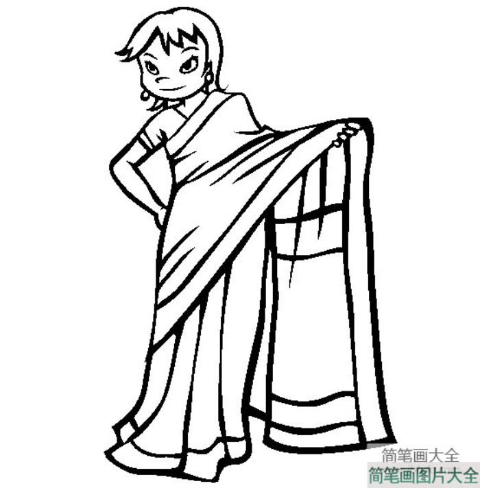 世界民族服饰简笔画_印度小女孩简笔画图片