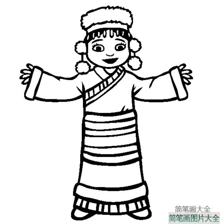 世界民族服饰简笔画_西藏小女孩简笔画图片