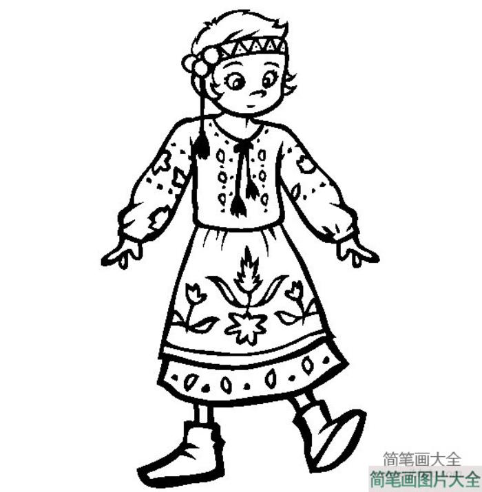 世界民族服饰简笔画_乌克兰小女孩简笔画图片