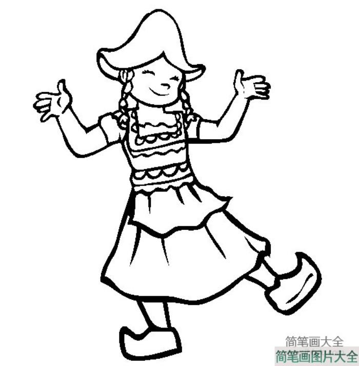 世界民族服饰简笔画_荷兰小女孩简笔画图片