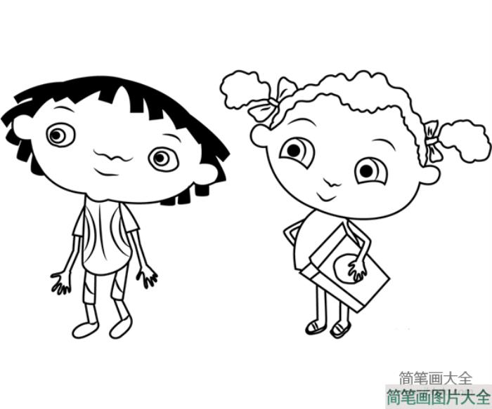 人物简笔画_两个小女孩简笔画图片