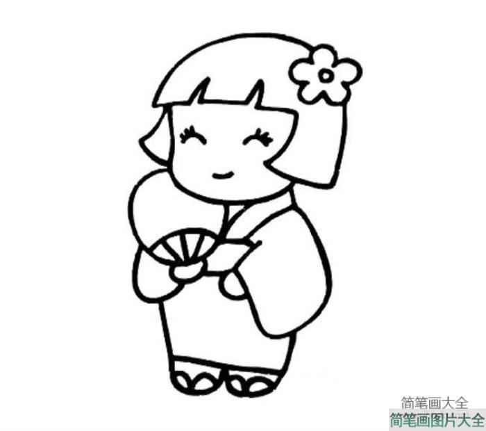 穿和服的小女孩简笔画图片