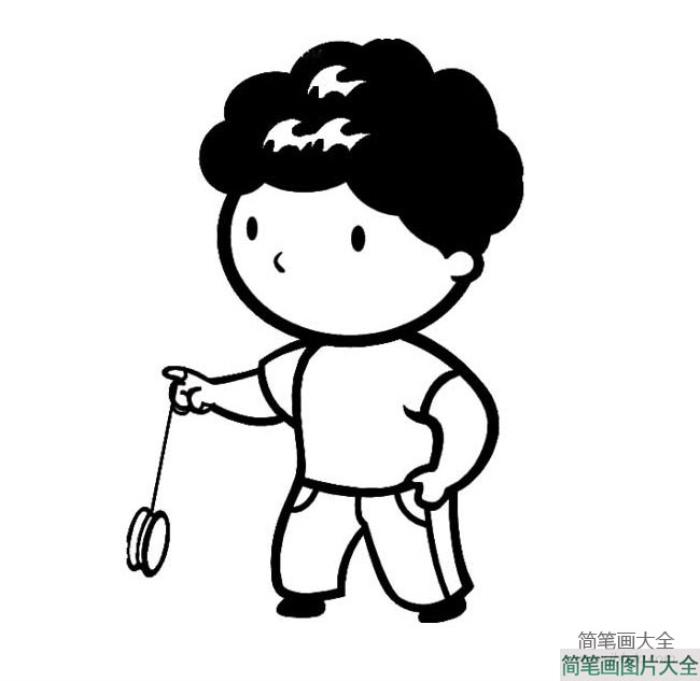 玩悠悠球的小男孩简笔画图片