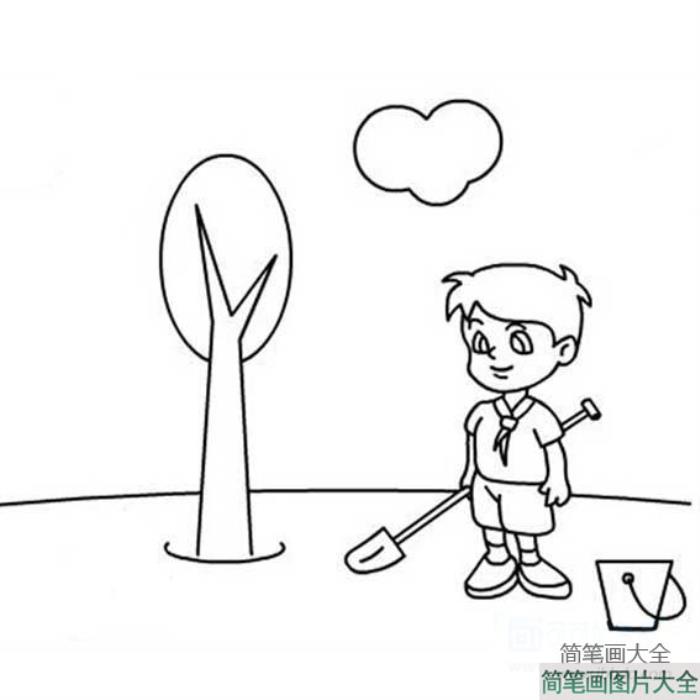 少先队员植树简笔画