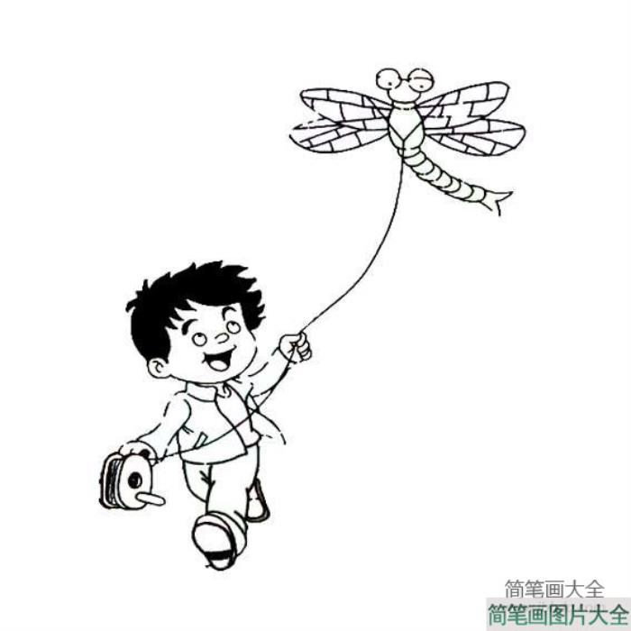 春天简笔画素材_放风筝的小男孩  第4张