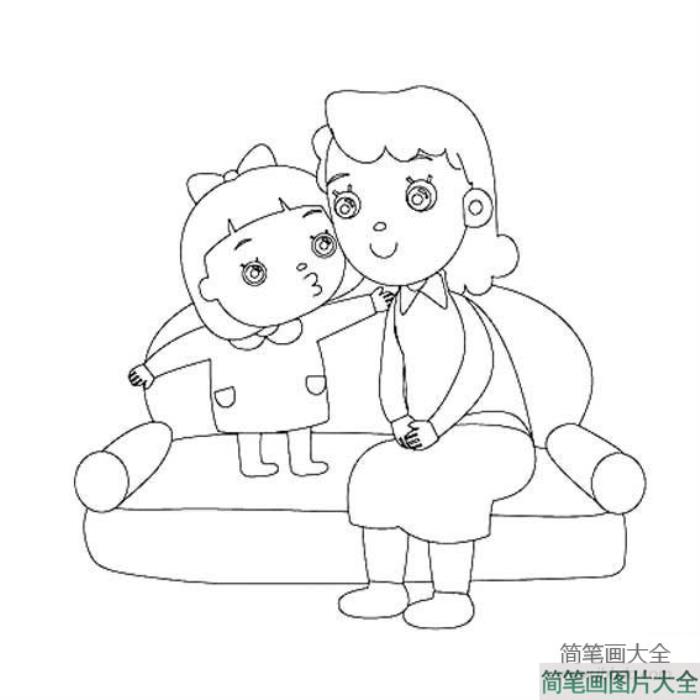 母亲和小孩简笔画