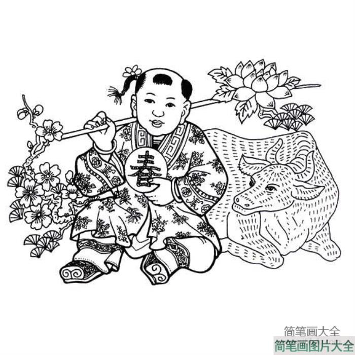 中国年画娃娃简笔画