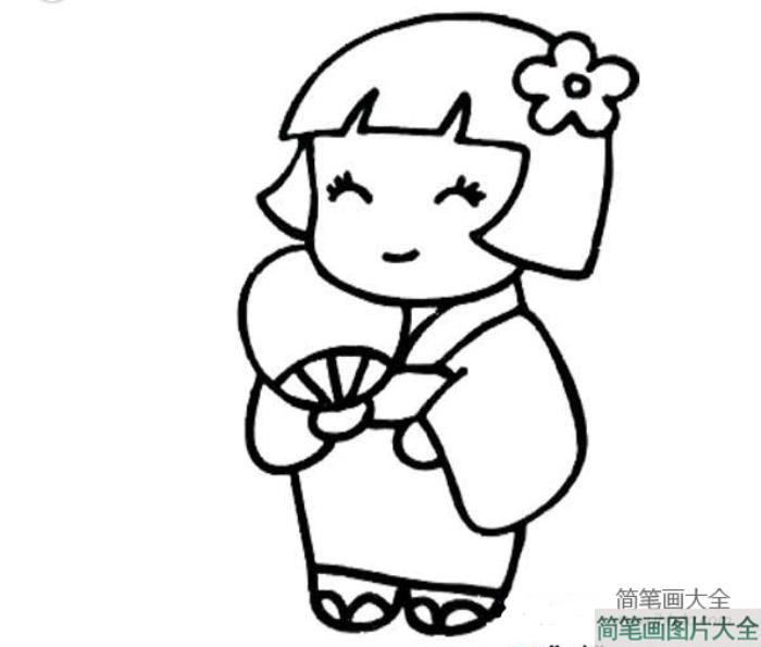 穿和服的小女孩简笔画