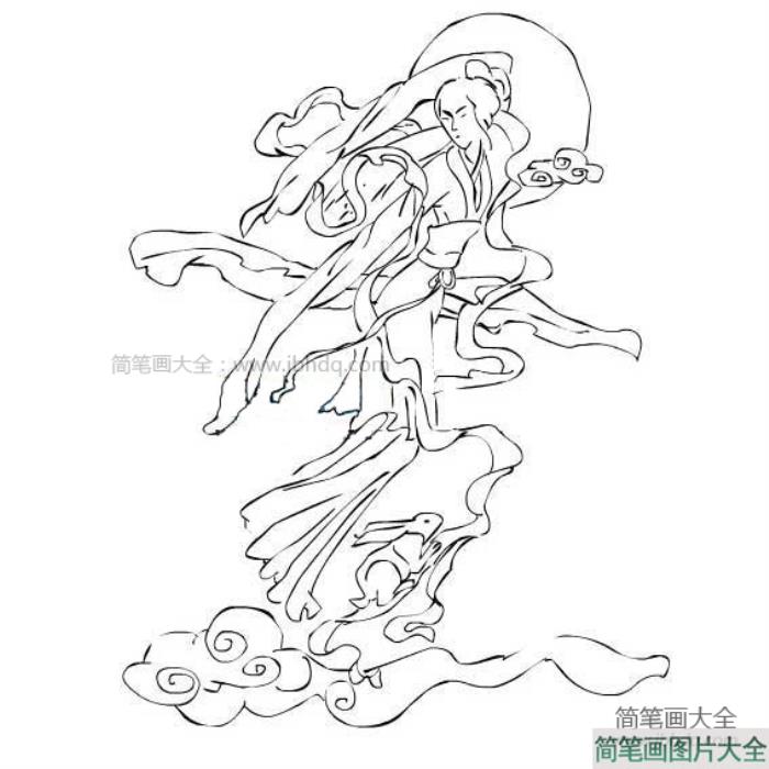 嫦娥带着玉兔奔月简笔画