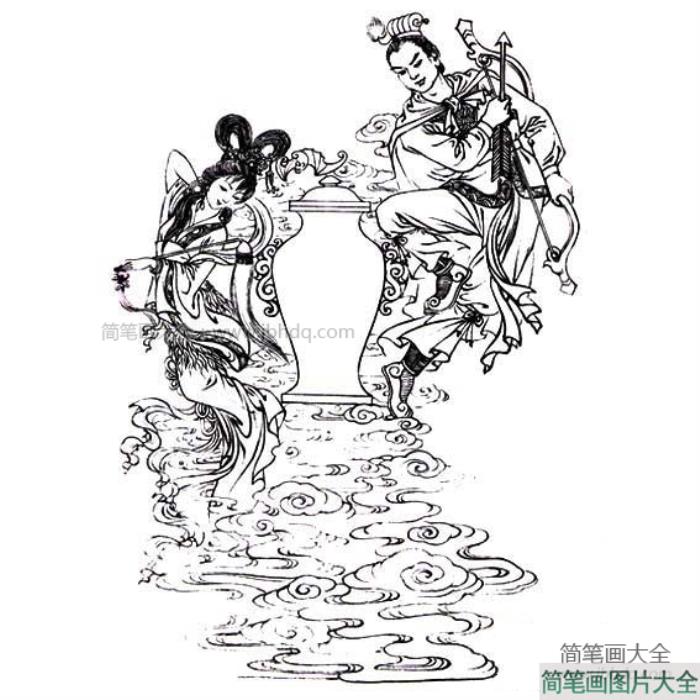 嫦娥与后羿线描画图片