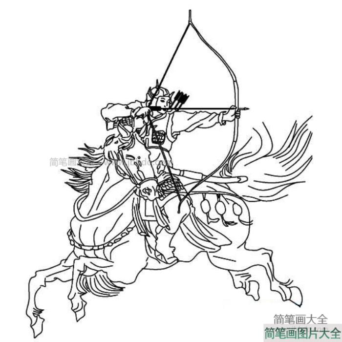 古代人物骑马射箭简笔画