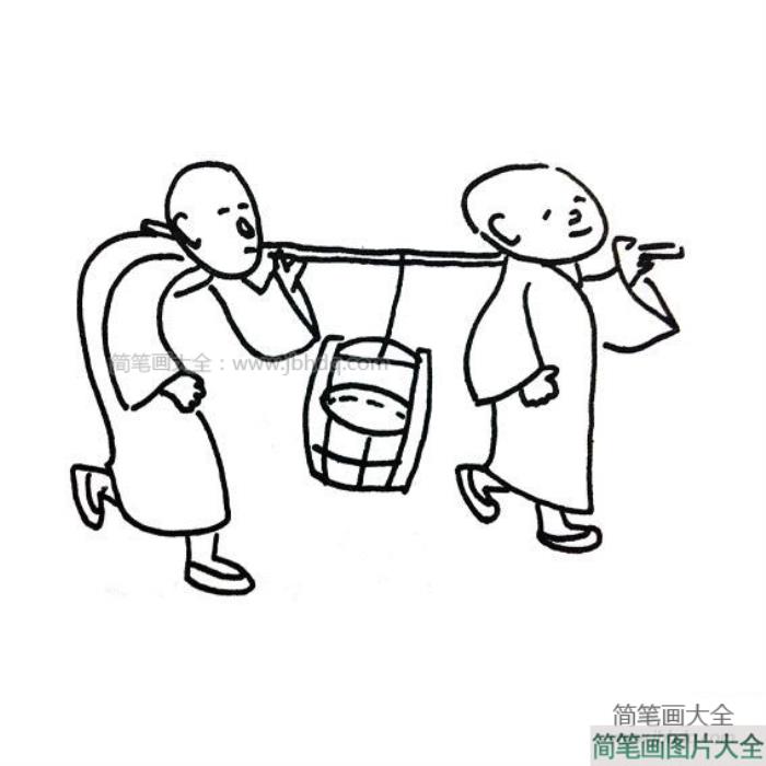 两个和尚抬水喝简笔画