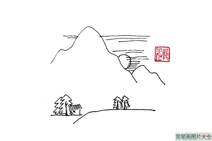 意境大自然风景简笔画  第5张