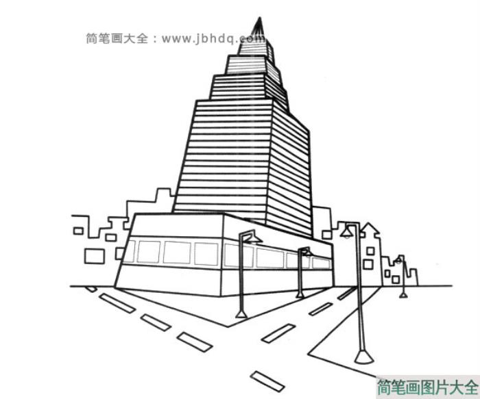 城市风景简笔画_高楼大厦  第1张