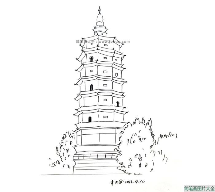 雷峰塔建筑简笔画图片