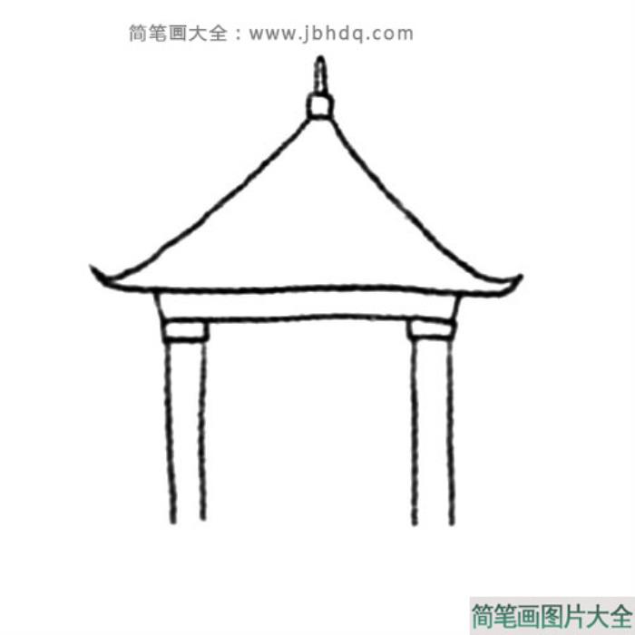 老建筑中式凉亭简笔画  第2张