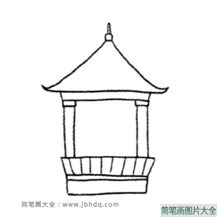 老建筑中式凉亭简笔画  第3张