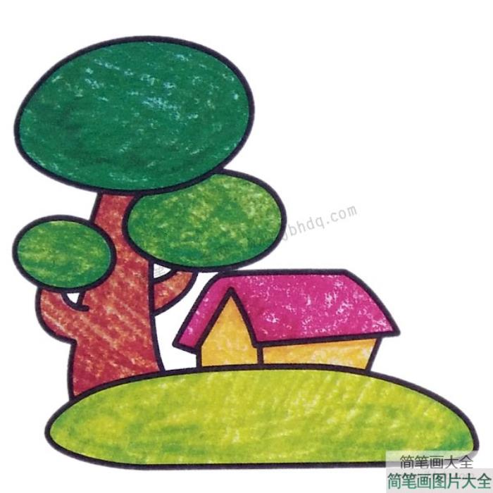 漂亮的林中小屋简笔画图片  第2张