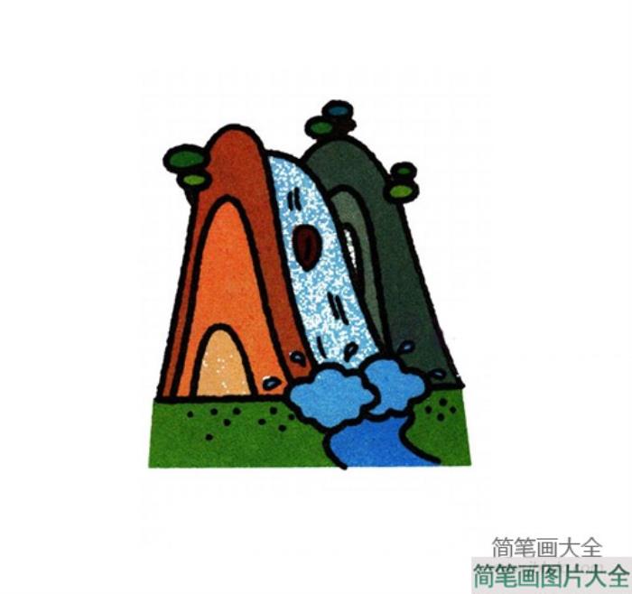 简单的风景绘画_瀑布