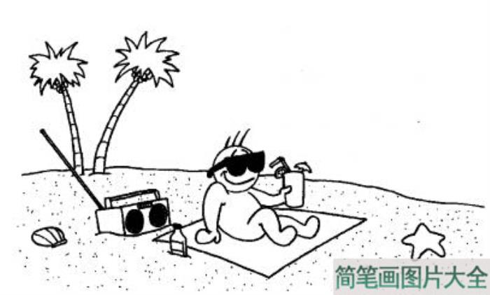 惬意的夏日风景简笔画