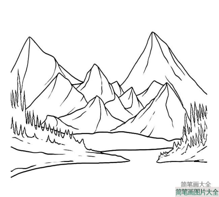 风景简笔画_山峰风景简笔画图片