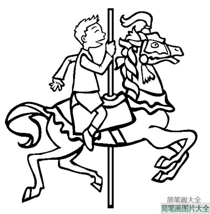 游乐场简笔画大全_旋转木马简笔画图片