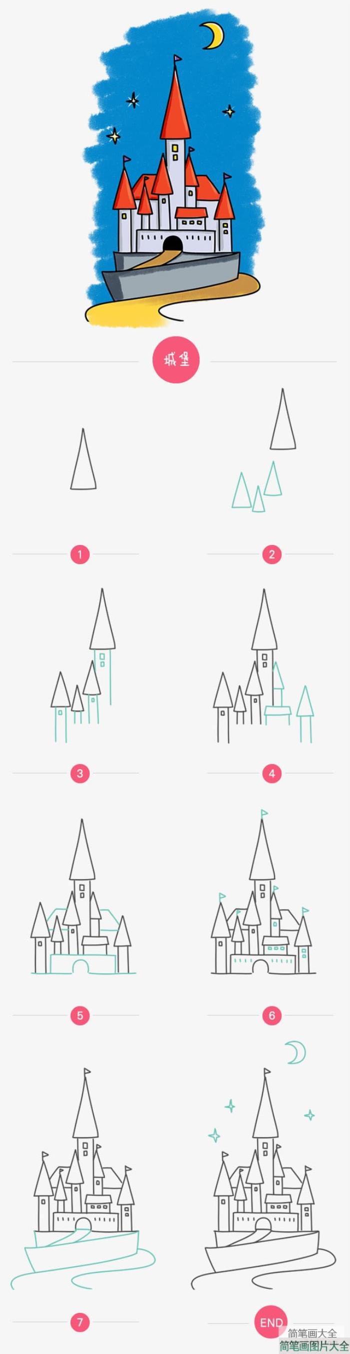 漂亮的城堡简笔画画法