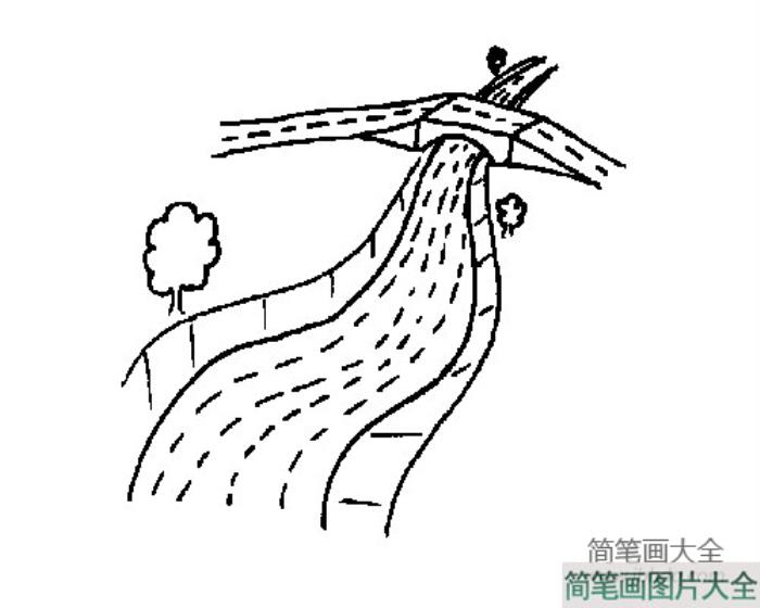 小河与桥风景简笔画