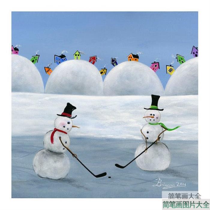 打高尔夫的雪人儿童画冬天的一幅画作品欣赏  第1张