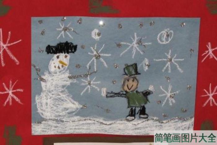 我和雪人一起玩耍儿童画冬天的一幅画分享